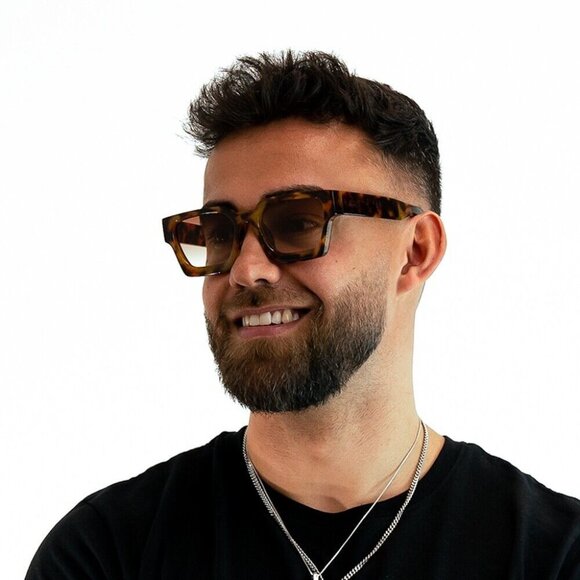 Women's Men's  Rectangle Y2K 90s Retro Thick Square Frame Leopard Sunglasses - Picture 4 of 6